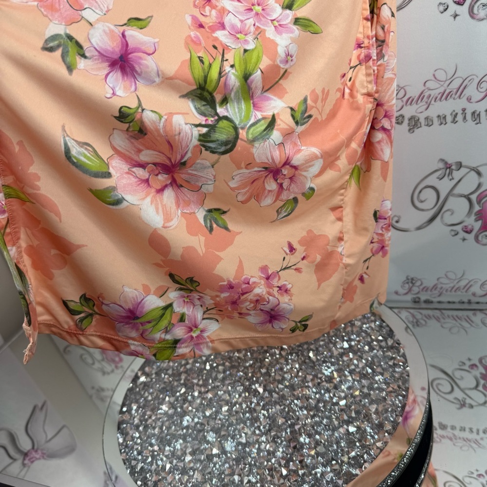 La Vie En Rose robe lace sleeves flowers Floral Kimono Robe - Peach and Pink - Picture 4 of 12